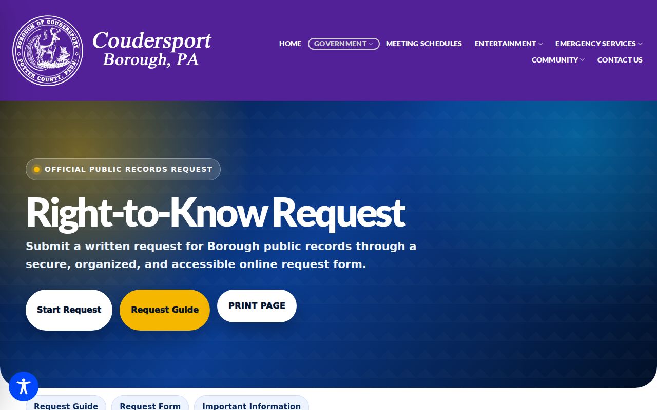 Coudersport, Potter County, Pennsylvania Borough Right-to-Know request page for local arrest record access