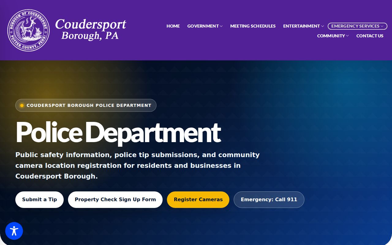 Coudersport, Potter County, Pennsylvania police information page for public-safety and record context