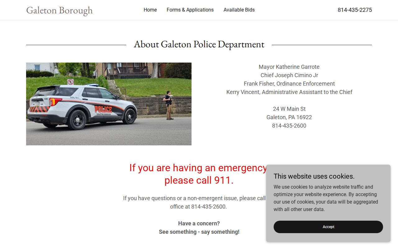 Potter County Galeton police department record source page