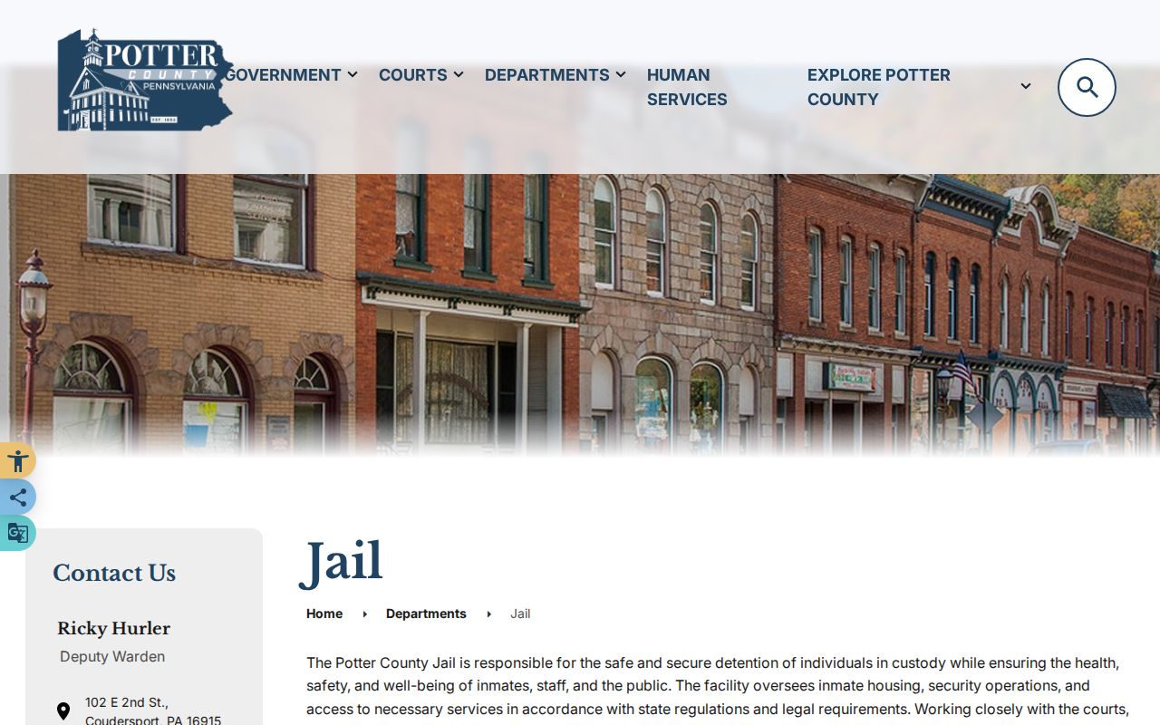 Potter County Jail official booking and custody contact page