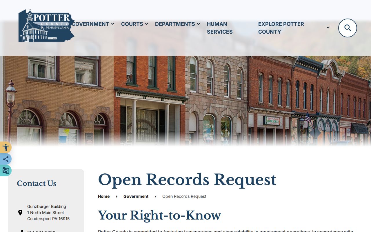 Potter County booking record and open-records request page